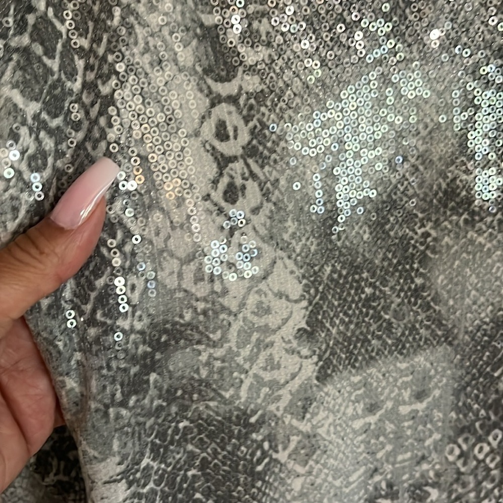 Calvin Klein Snake it Off Grey Snake Print Sheer Button-Up Top(322T) - Picture 2 of 6